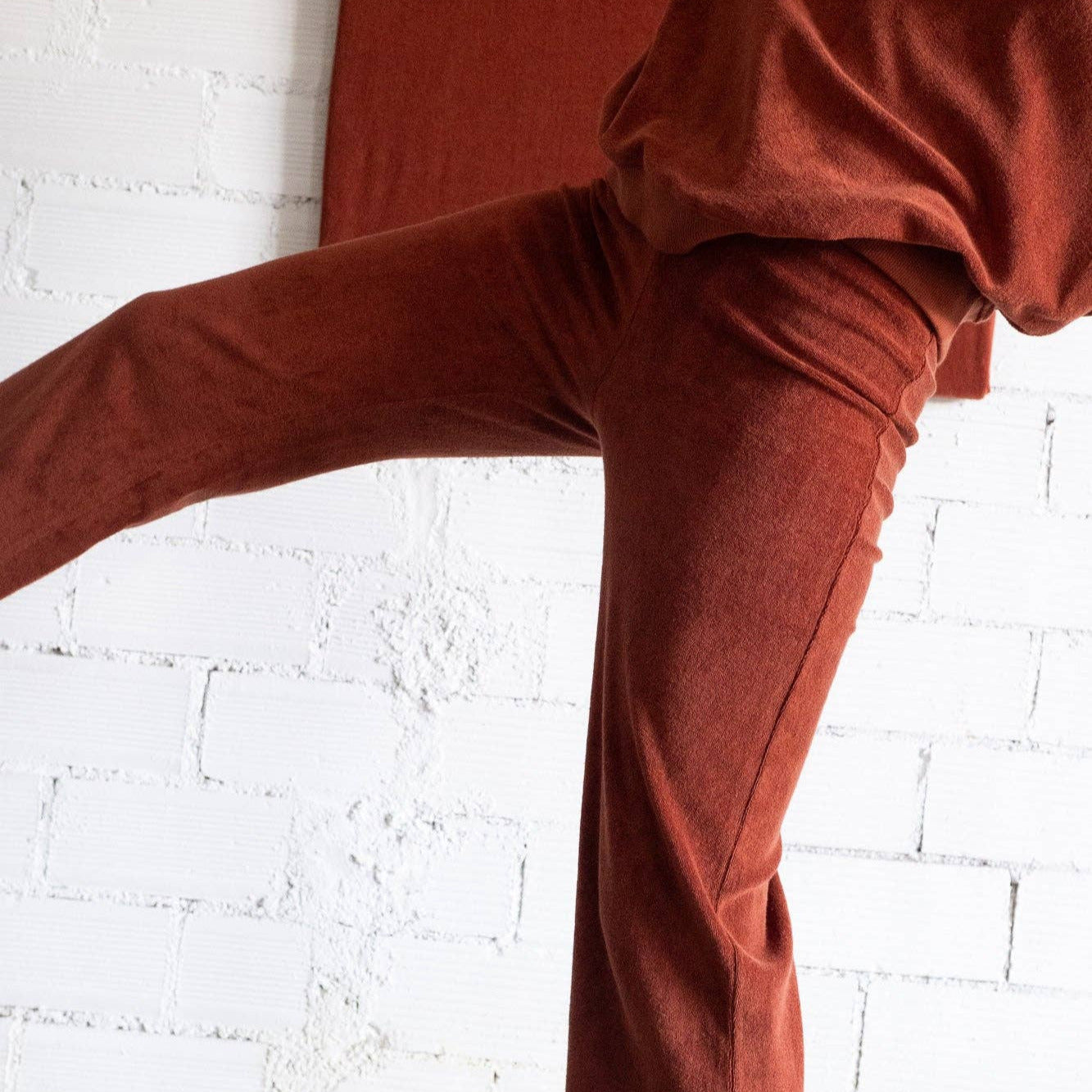 Pantaloni Terracotta in cotone biologico certificato, con taglio classico e linea pulita, ideali per un look consapevole e naturale.