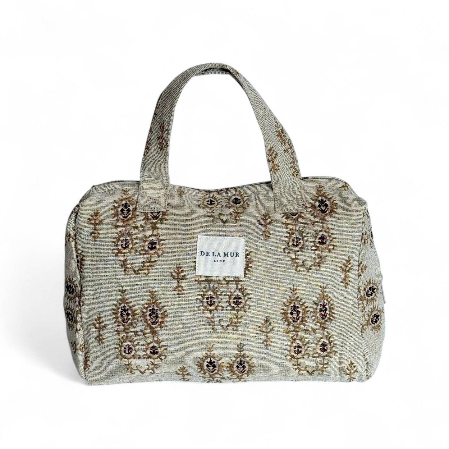 Beauty Case In Tessuto Jacquard Color Avorio e Beige