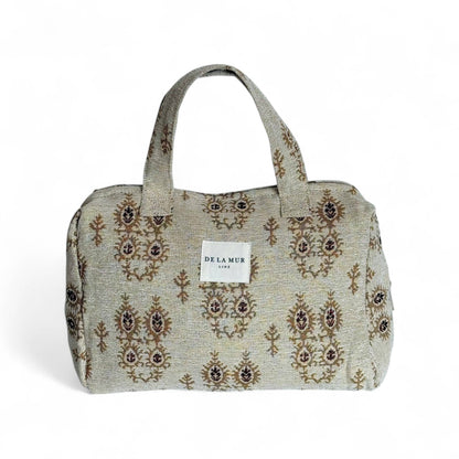 Beauty Case In Tessuto Jacquard Color Avorio e Beige