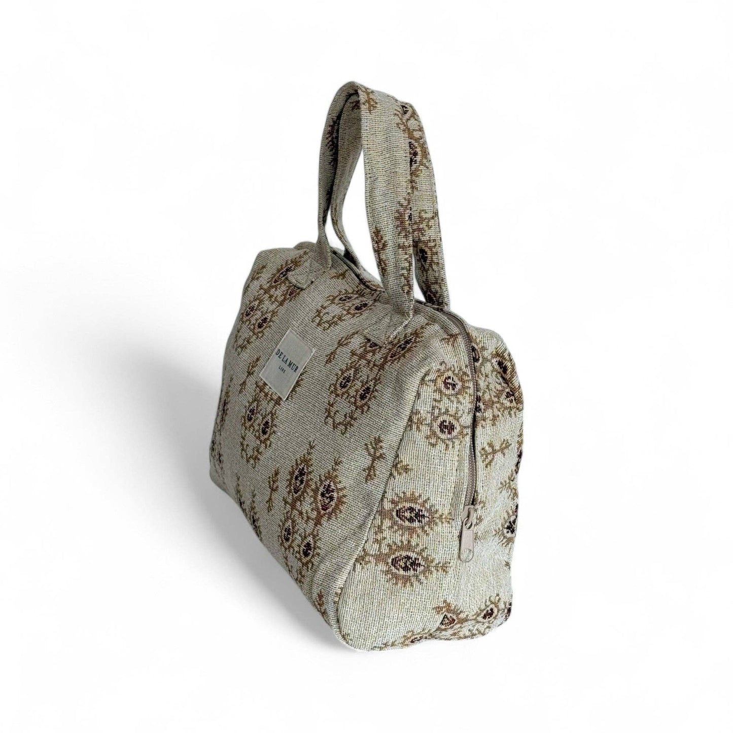 Beauty Case In Tessuto Jacquard Color Avorio e Beige