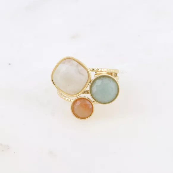 Adjustable Trilogy Ring with Natural Stones - Available in Different Combinations
