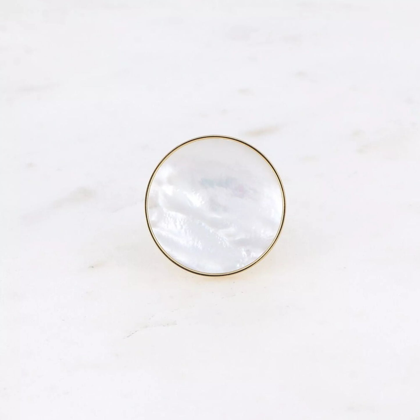 Adjustable White Mother of Pearl Ring
