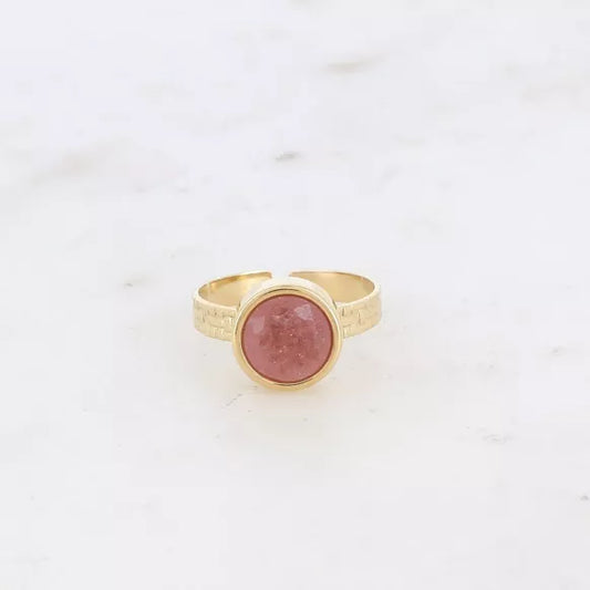 Anello Regolabile con Quarzo Fragola