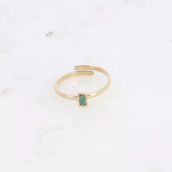 Adjustable Thin Ring with Green Jasper Rectangular