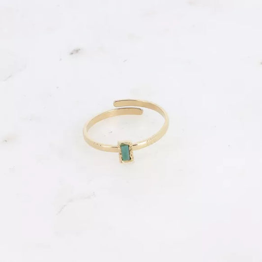 Anello Sottile Regolabile con Diaspro Verde Rettangolare