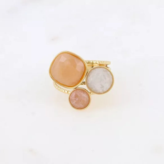 Anello Trilogy Regolabile con Pietre Naturali - Disponibile in Diverse Combinazioni