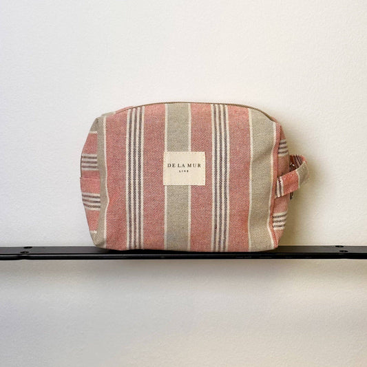 beauty bag a righe grigio e corallo