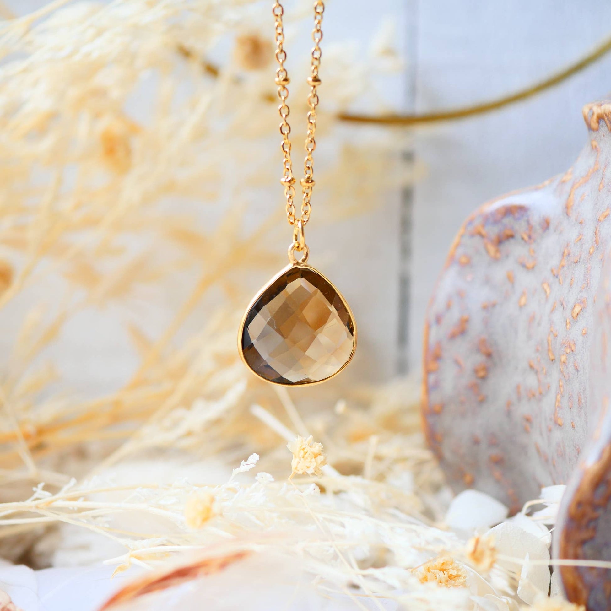 collana quarzo fume donna pietra naturale goccia