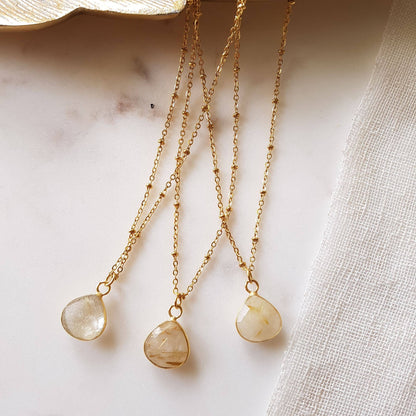 collana quarzo rutilato forma goccia montatura dorata